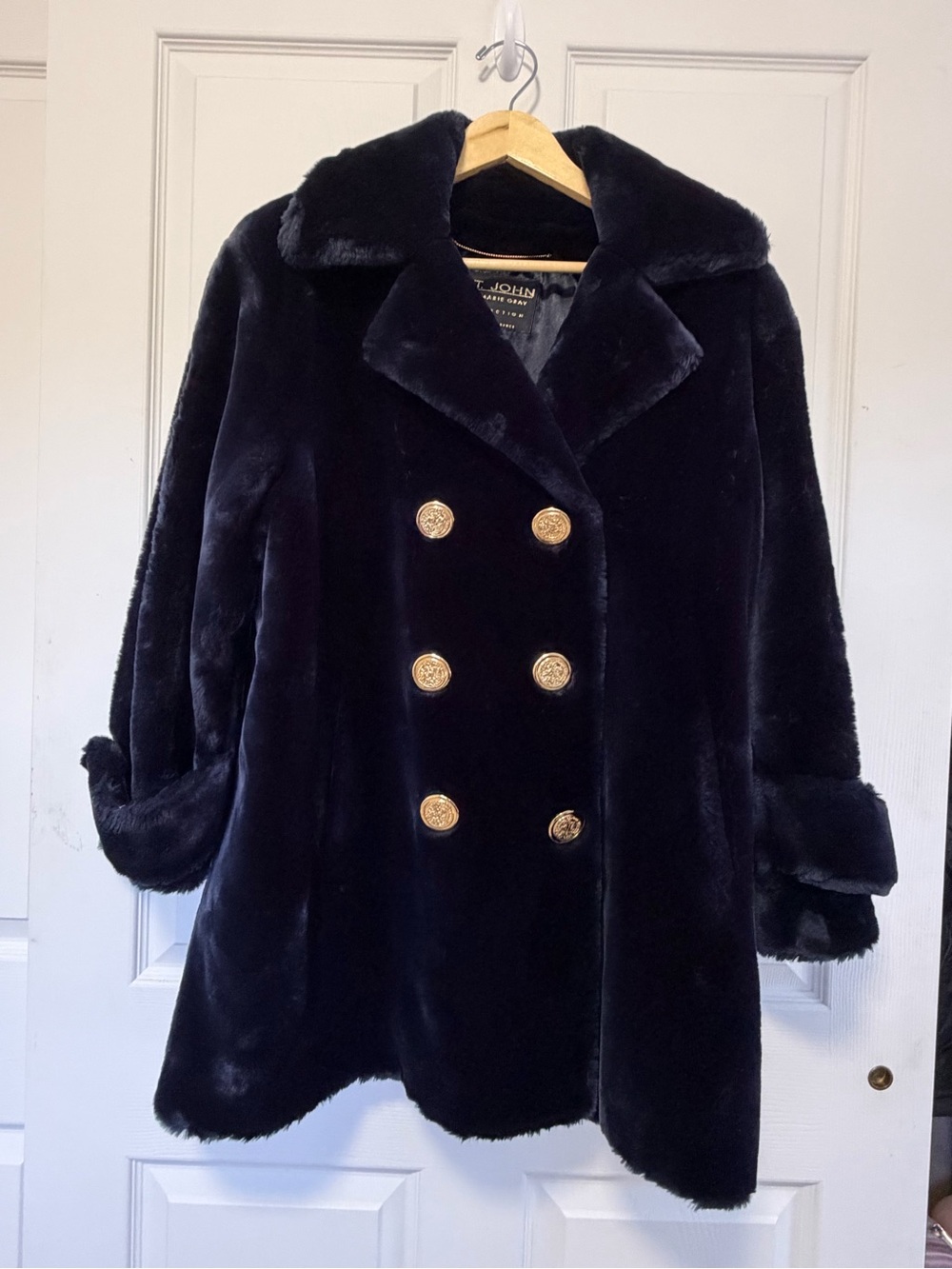 Vintage St. John Faux Fur Double-Breasted Coat